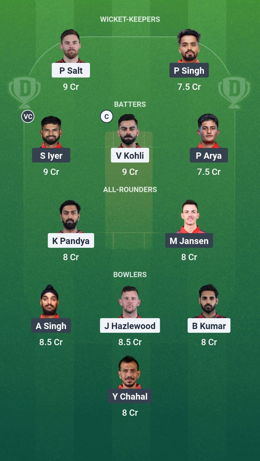 RCB vs PBKS Dream11
